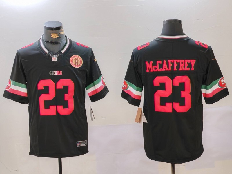 Men's San Francisco 49ers #23 Christian McCaffrey Black F.U.S.E. Mexico With Gate Bridge Patch Vapor Limited Stitched Football Jersey Men's San Francisco 49ers #23 Christian McCaffrey Black F.U.S.E. Mexico With Gate Bridge Patch Vapor Limited Stitched Football Jersey
